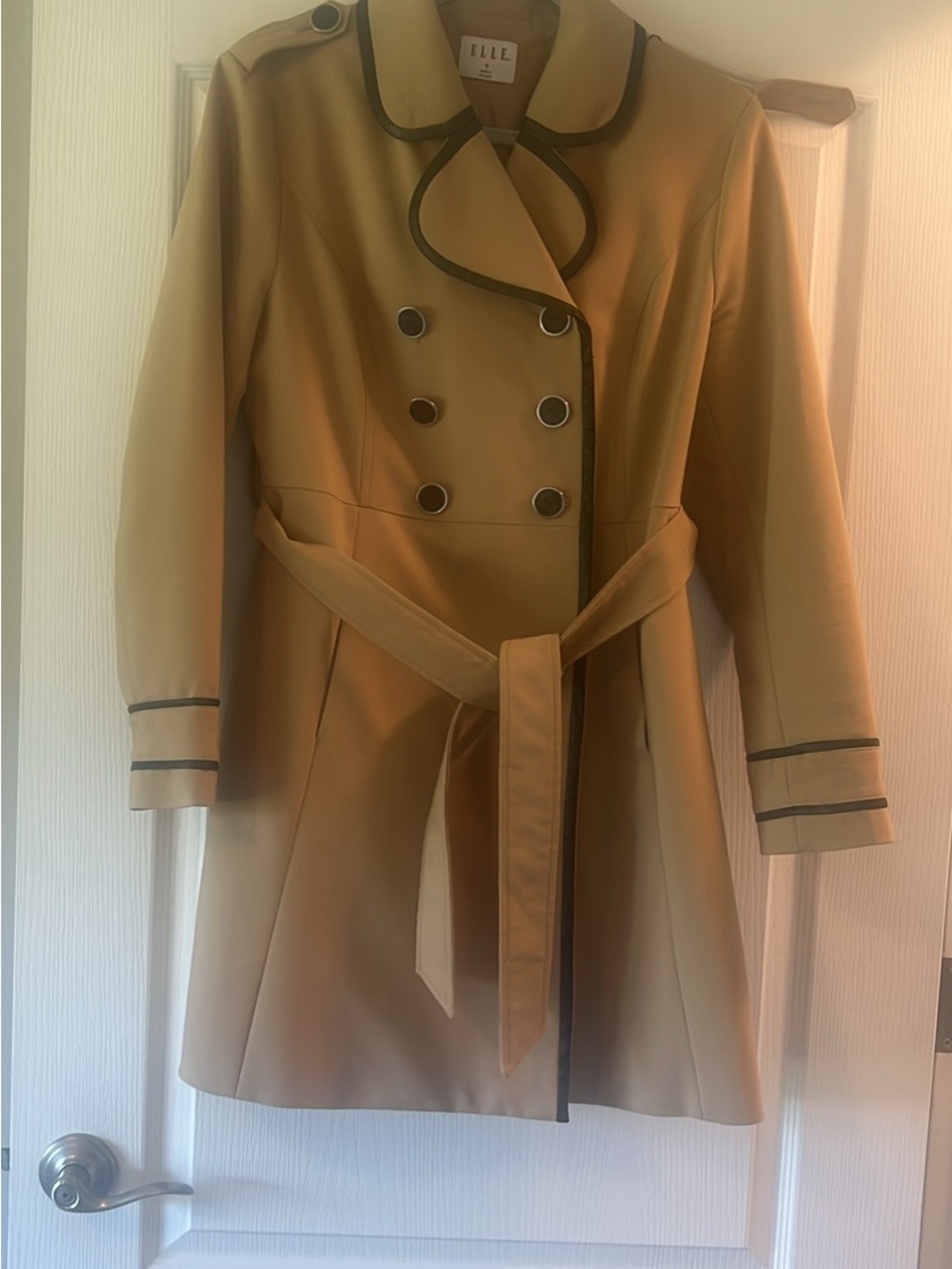 ELLE Camel Trench Coat with Contrast Trim